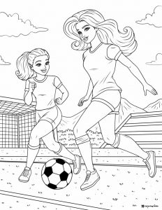 Barbie Soccer Coloring Page with Friend