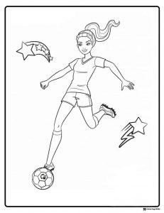 Barbie Soccer Player Coloring Sheet with Ball and Stars