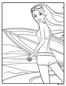 Barbie Water Skiing Coloring Sheet on the Lake