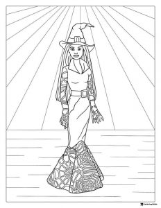 Barbie Witch Coloring Page with Spiderweb Dress