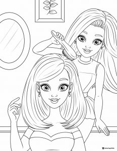 Barbie and Friend Hairdressing Coloring Page