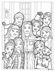 Barbie and Friends Coloring Page at a festive party