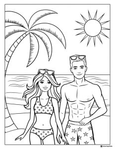 Barbie and Ken Coloring Page at the Beach