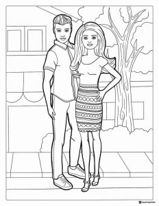 Barbie and Ken Coloring Page on City Street