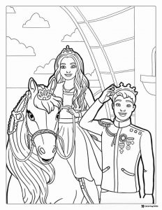 Barbie and Ken Coloring Sheet with Horse and Crown