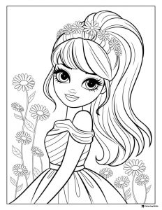 Barbie with Flowers Coloring Page and Ponytail