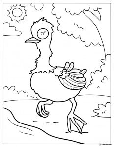 Becky the bird walking coloring sheet