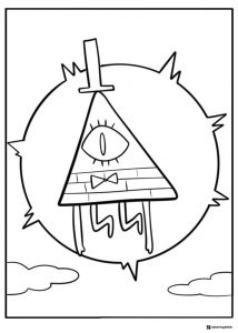 Bill Cipher coloring page with an eye and top hat