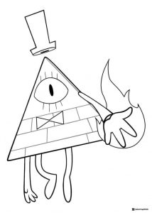 Bill Cipher with fire in hand coloring sheet