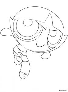 Blossom Powerpuff Girl Coloring Page in action pose