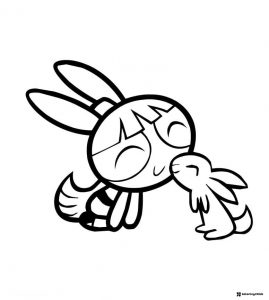 Blossom Powerpuff Girl Coloring Page with Bunny