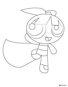 Blossom Powerpuff Girl in a dynamic standing pose Coloring Page