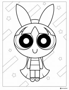 Blossom Powerpuff Girl with stars Coloring Page