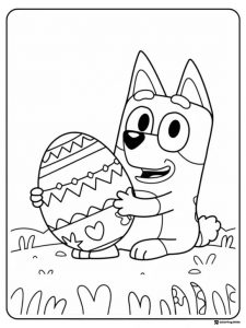 Bluey Coloring Page Hugging a Giant Decorated Easter Egg