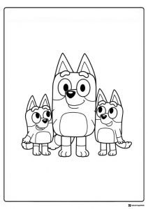 Bluey Coloring Page with Dad and Two Kids Standing Together