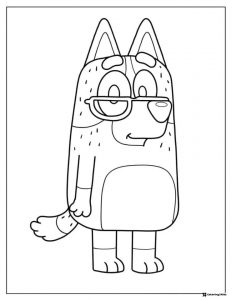 Bluey Coloring Page with Glasses and Calm Expression