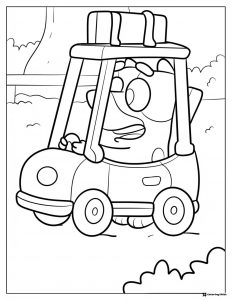 Bluey Driving a Toy Car Coloring Page with Luggage on Top