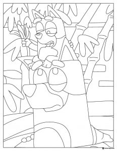 Bluey Jungle Ride Coloring Page with Bamboo and Leaves