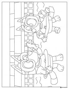 Bluey Pool Party Coloring Page with Goggles and Floaties