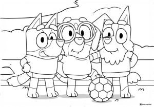 Bluey Soccer Game Coloring Page with Friends and Ball