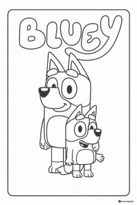 Bluey and Bingo Coloring Page Under Bluey Logo