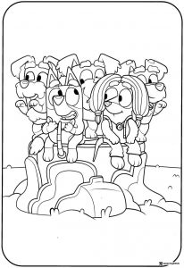 Bluey and Friends Sitting on Rock Formation Coloring Sheet