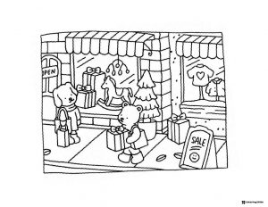 Bobbie Goods animals Christmas shopping coloring page