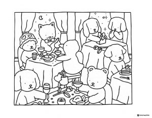 Bobbie Goods animals at a fancy restaurant coloring