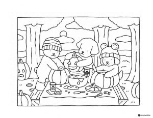 Bobbie Goods animals carving pumpkins for Halloween