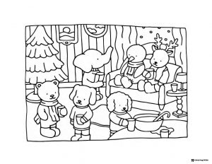 Bobbie Goods animals celebrating Christmas coloring page