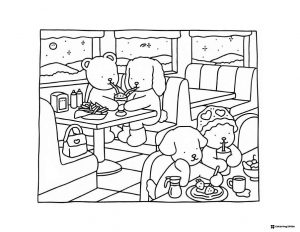 Bobbie Goods animals eating at a diner coloring