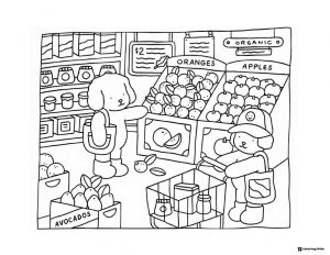 Bobbie Goods animals grocery shopping coloring page