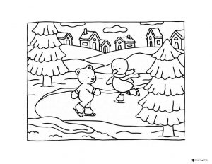 Bobbie Goods animals ice skating in a village