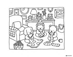 Bobbie Goods animals knitting in a living room