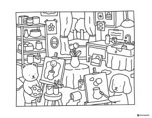 Bobbie Goods animals painting in an art studio coloring page