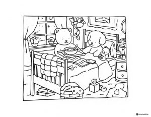 Bobbie Goods animals sick in bed with soup coloring