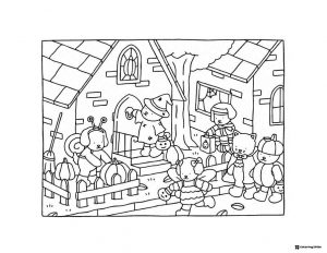 Bobbie Goods animals trick or treating at Halloween coloring