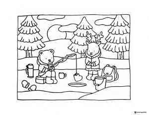 Bobbie Goods bear and deer ice fishing coloring