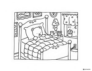 Bobbie Goods bear in bed coloring page