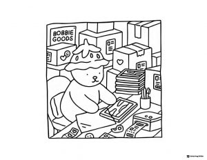 Bobbie Goods bear shipping packages coloring page