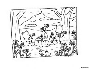 Bobbie Goods bears arranging flowers in a field coloring