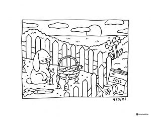 Bobbie Goods bunny with carrots in a garden