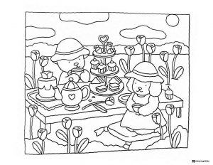 Bobbie Goods characters having outdoor tea party coloring
