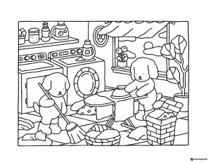 Bobbie Goods dogs doing laundry coloring sheet