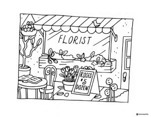 Bobbie Goods florist shop exterior coloring page