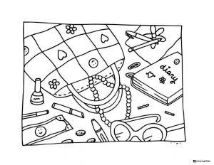 Bobbie Goods purse contents spilled out coloring