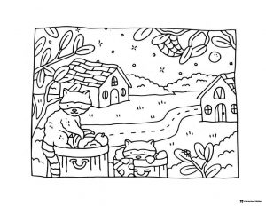 Bobbie Goods raccoons in baskets in nature coloring