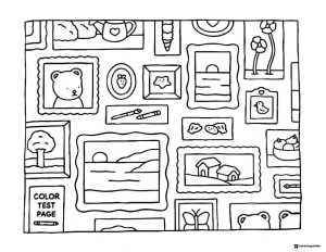 Bobbie Goods wall of diverse framed art coloring