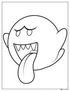 Boo from Mario sticking out tongue coloring page