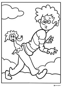 Boy and Small Creature Coloring Page